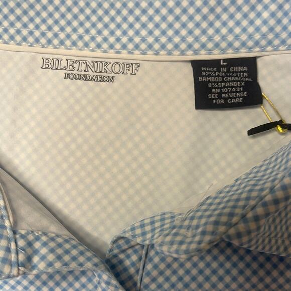NWT Biletnikoff Foundation Plaid Short Sleeve Polo Embroidered Size Womens Large - Picture 2 of 7
